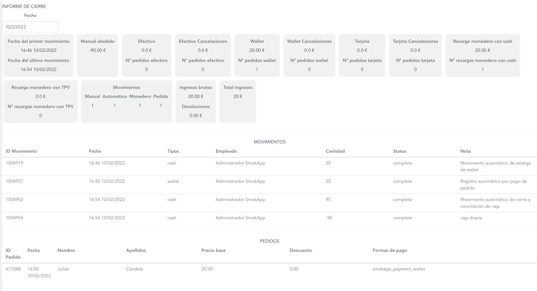 Panel de control de SmokApp