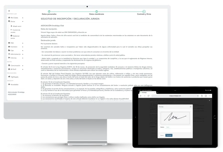 Contrato de inscripción en SmokApp