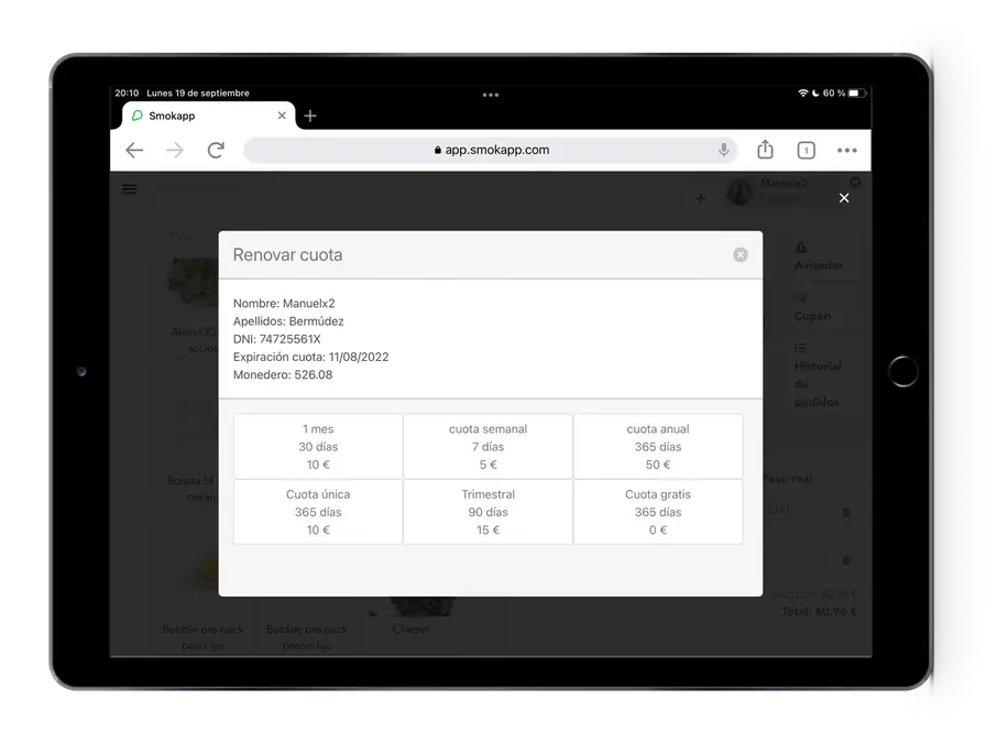 Pago de cuotas en SmokApp